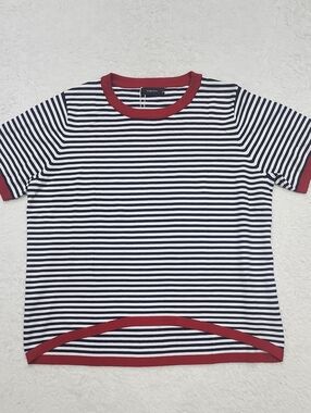 Dokotoo Short Sleeve Striped Color Block Knit High Low Pullover Sweater New